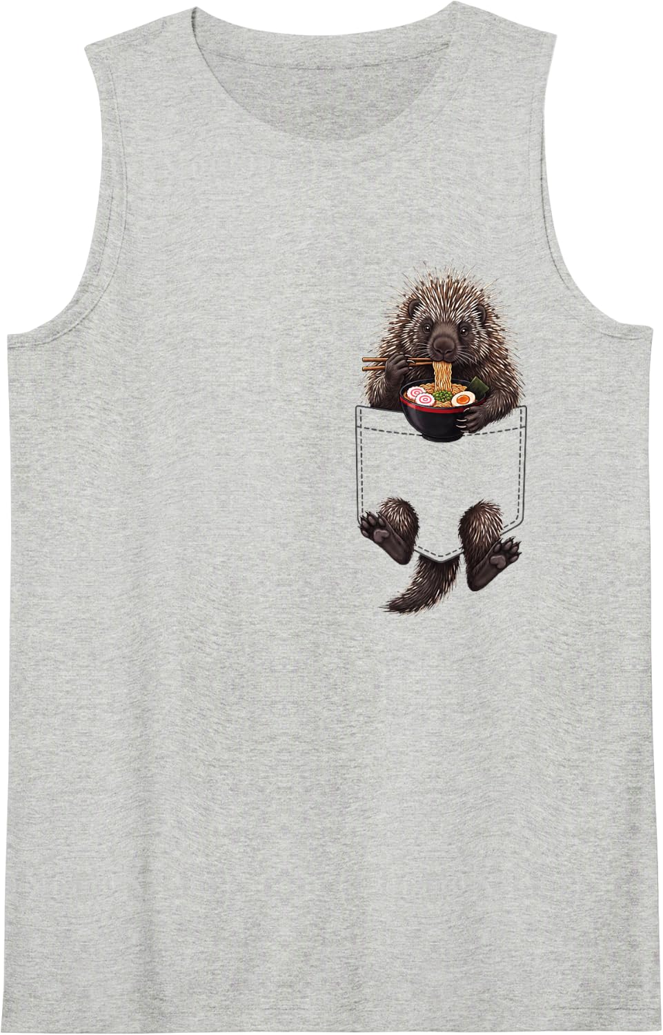 Porcupine Pocket Ramen Bowl Japanese Food Lover Sleeveless Tank Top - Heather Grey