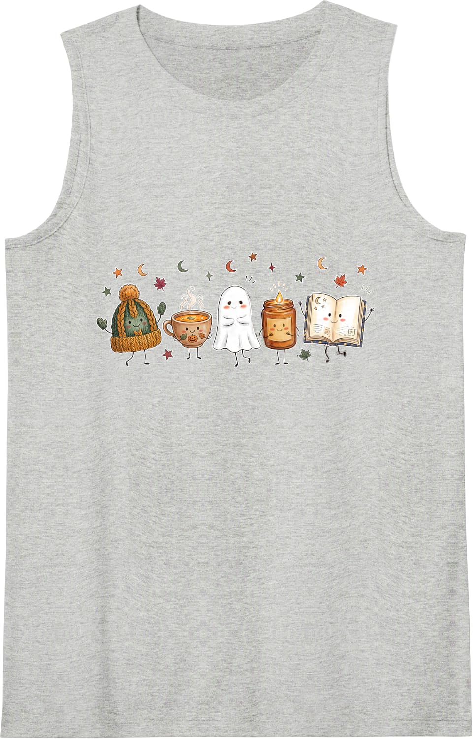 Cute Fall Cozy Vibes Halloween Pumpkin Spice Ghost Candle Tank Top - Heather Grey