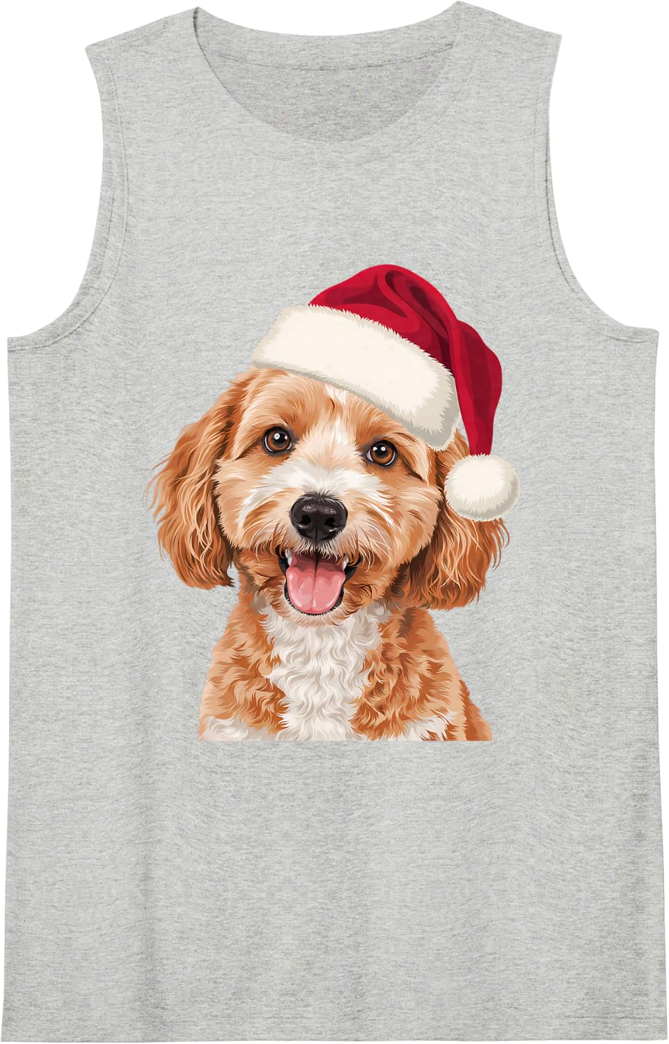 Cute Cavapoo Santa Hat Christmas Portrait Fur Mom and Dad Sleeveless Tank Top - Heather Grey