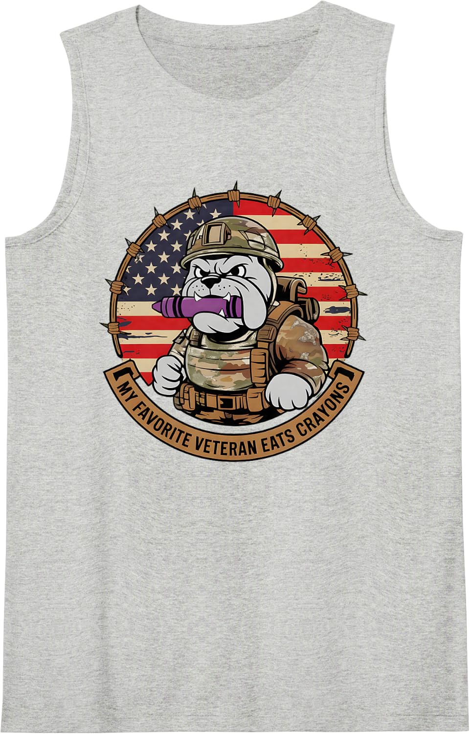 Sassy My Favorite Veteran EATS Crayons Eater Mother Military Sleeveless Tank Top - Heather Grey