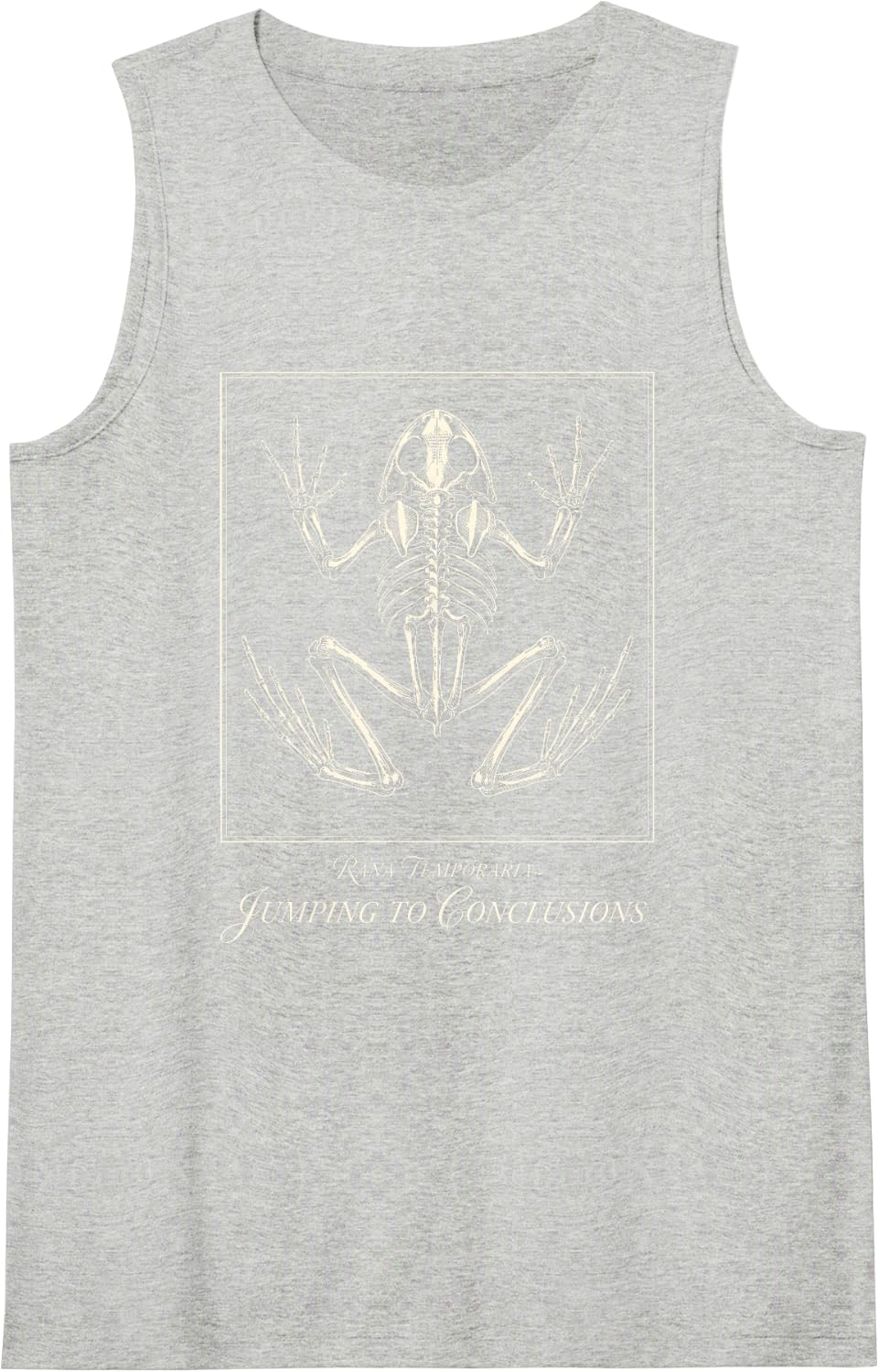 Jumping to Conclusions Frog Skeleton Art Biology Nerd Sleeveless Tank Top - Heather Grey