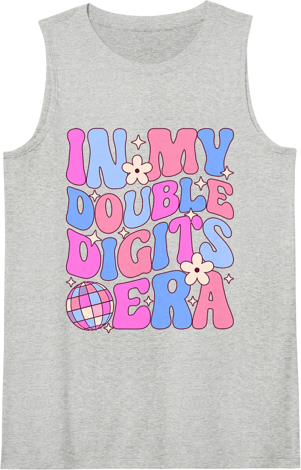 in My Double Digits Era Retro 10th Birthday 10 Year Old Girl Sleeveless Tank Top - Heather Grey