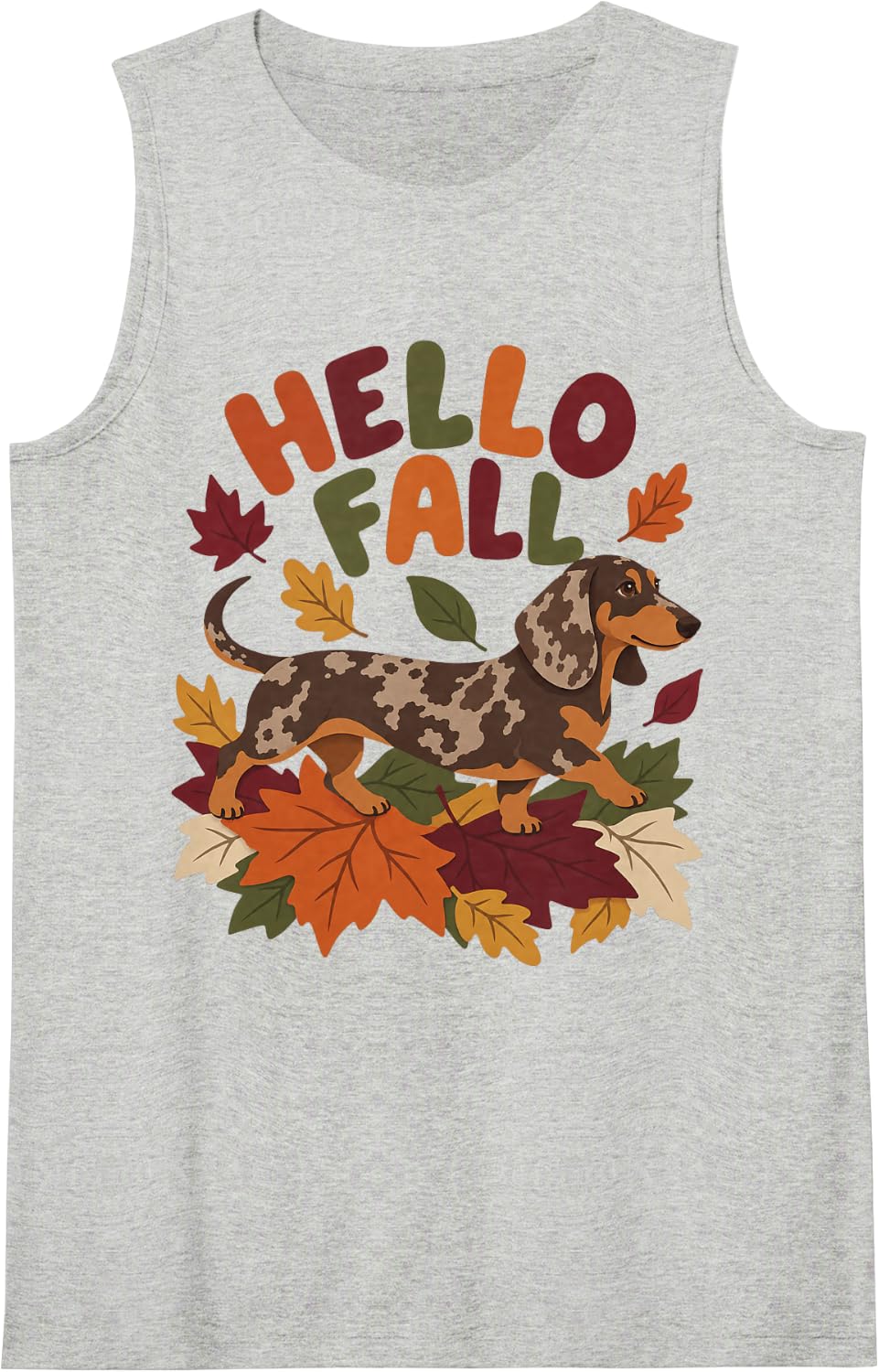 Hello Fall Dapple Dachshund Leaves Sleeveless Tank Top - Heather Grey