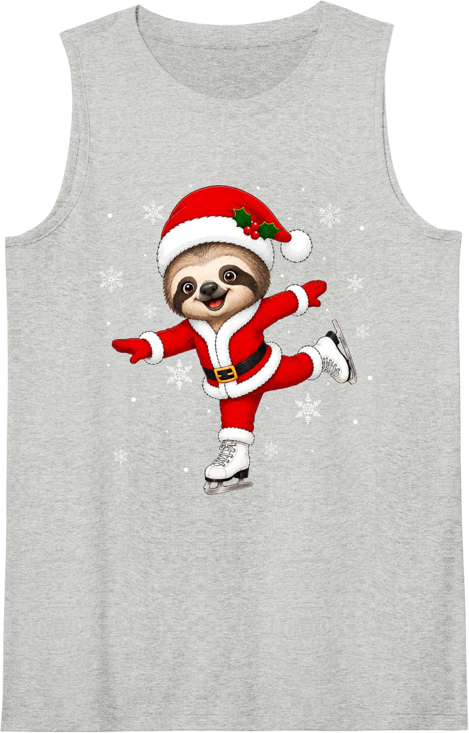 Adorable Skating Santa Sloth Christmas Sleeveless Tank Top - Heather Grey