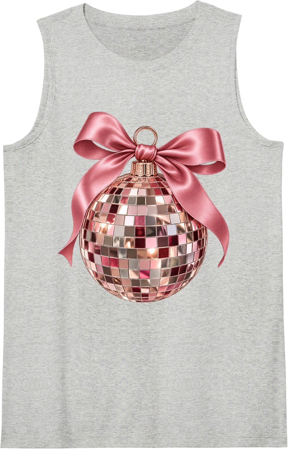 Pink Disco Ball Bow Coquette Christmas New Years Eve Sleeveless Tank Top - Heather Grey