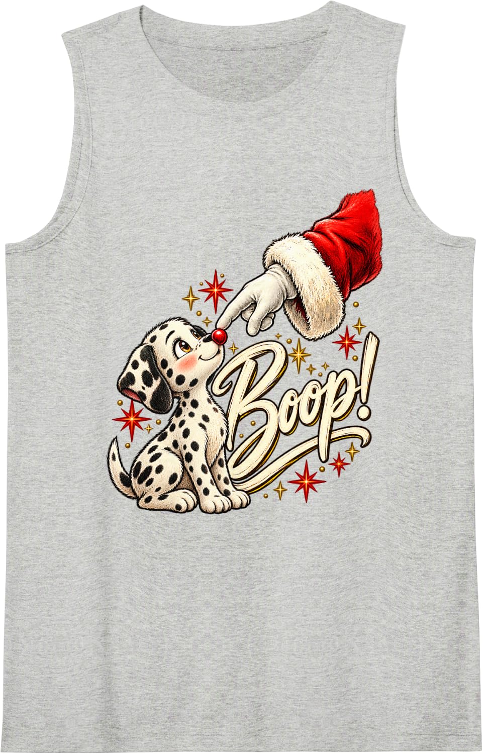 Boop! Dalmatian Happy Santa Christmas Red Nose Men Women Sleeveless Tank Top - Heather Grey