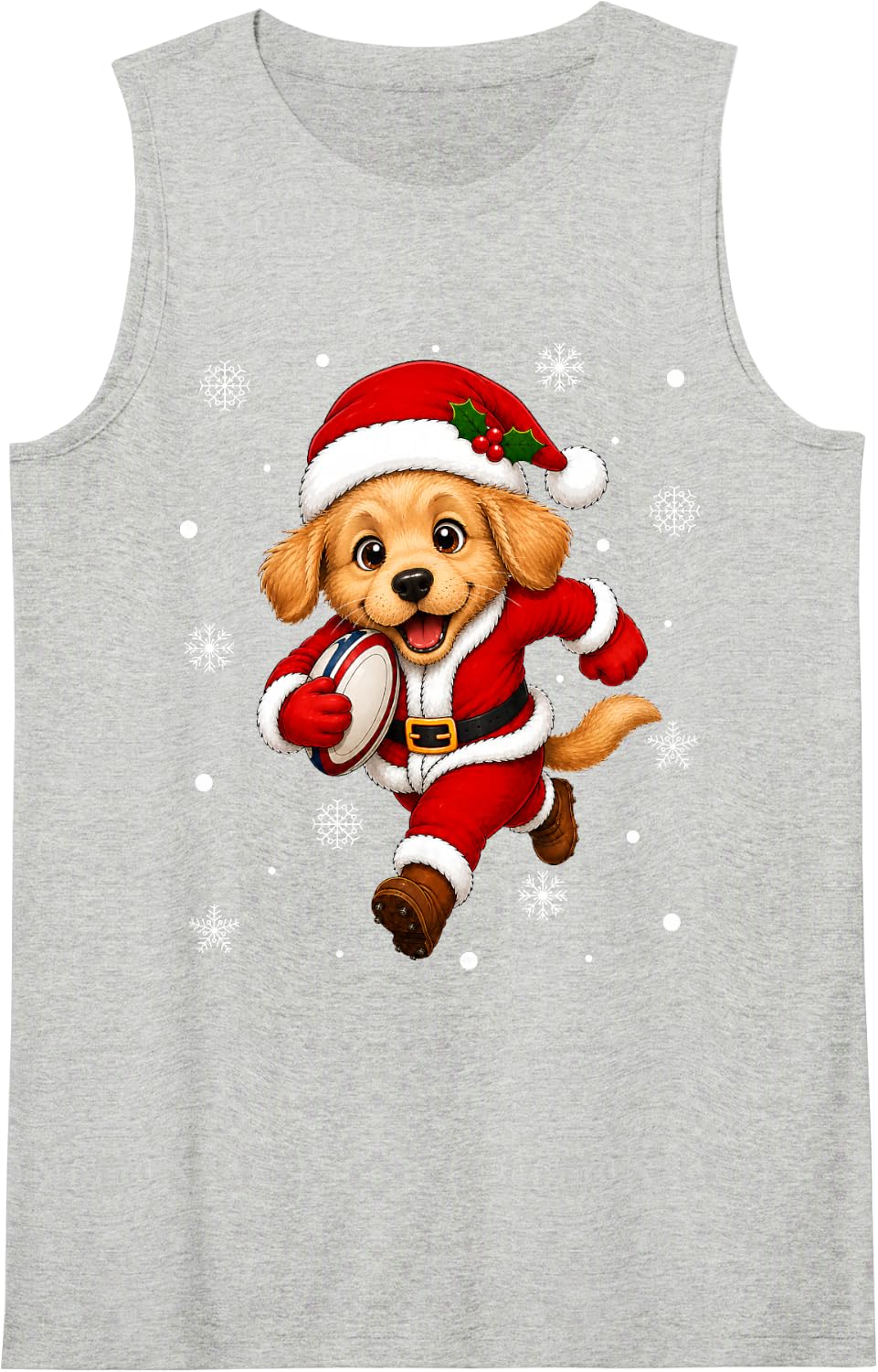 Golden Retriever Puppy Playing Rugby Christmas Sports Xmas Sleeveless Tank Top - Heather Grey
