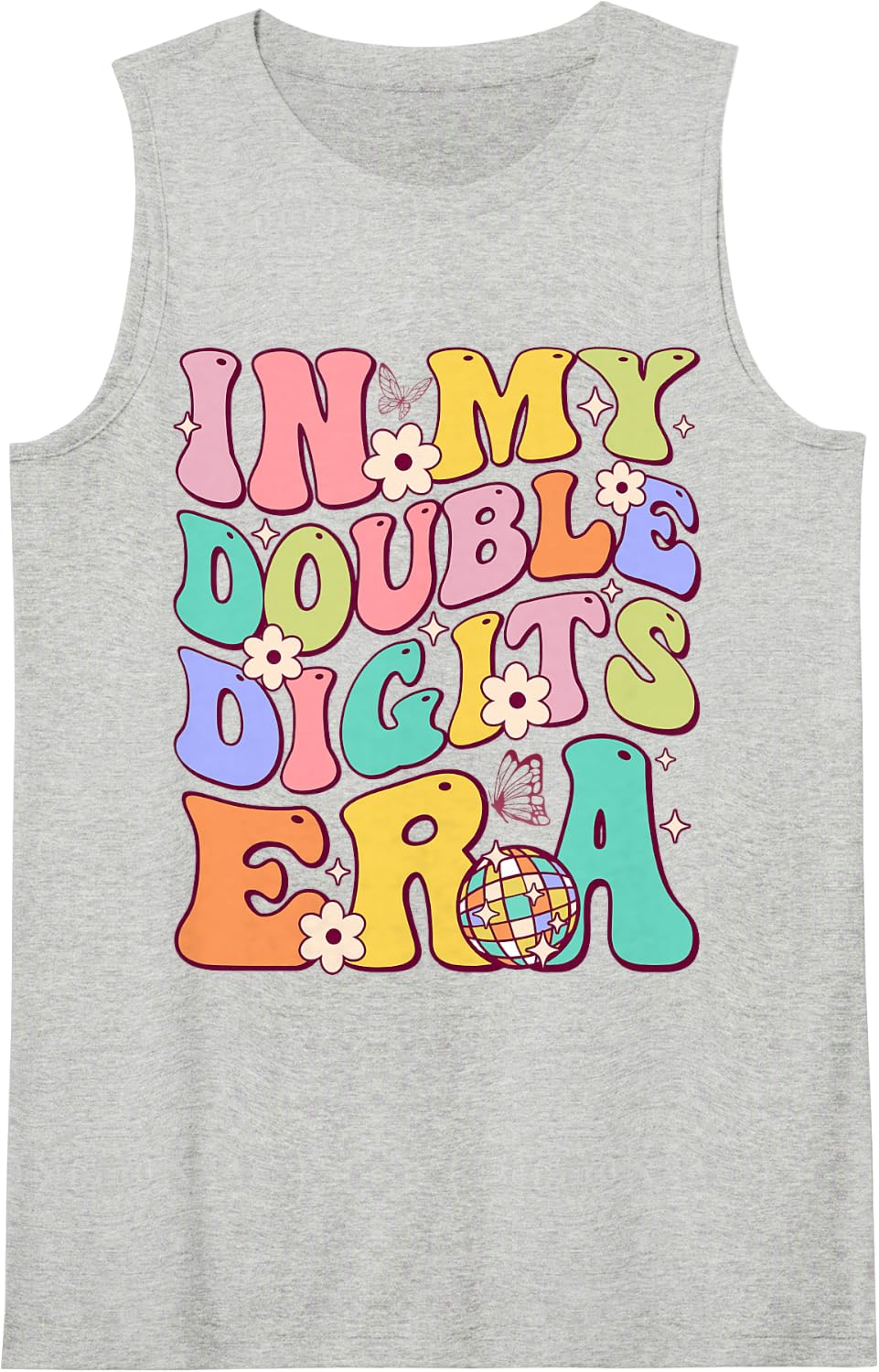 Girl in My Double Digits Era Retro 10 Year Old 10th Birthday Sleeveless Tank Top - Heather Grey