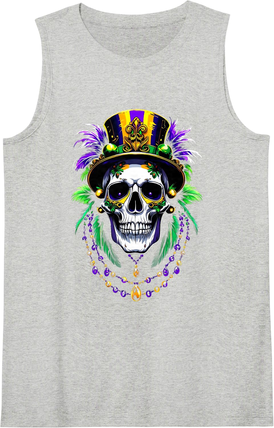 Mardi Gras Costume Sugar Skull Carnival New Orleans Trip Sleeveless Tank Top - Heather Grey