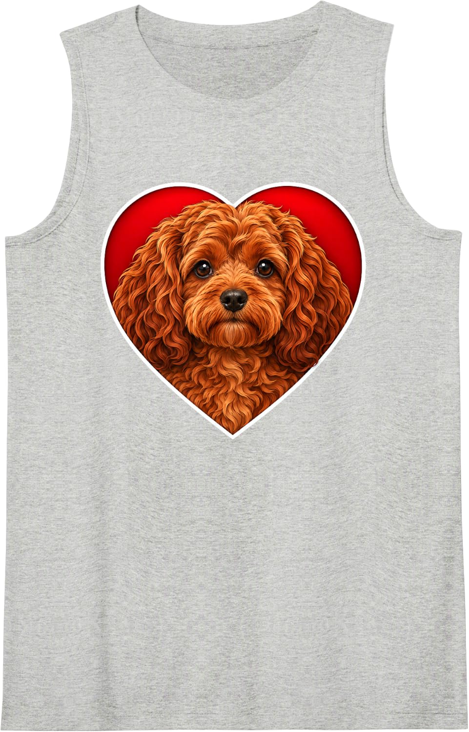 Red Cavapoo Heart Sleeveless Tank Top - Heather Grey
