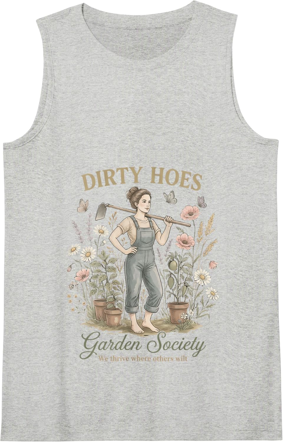 Dirty Hoes Garden Society Tshirt Gardener Farmer Boho Flower Tank Top - Heather Grey