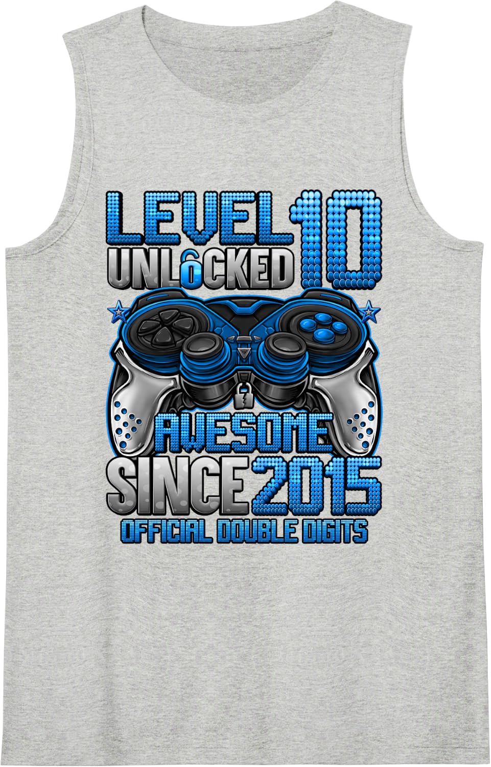 Official Double Digits Level 10 Unlocked 10th Birthday Boy Sleeveless Tank Top - Heather Grey