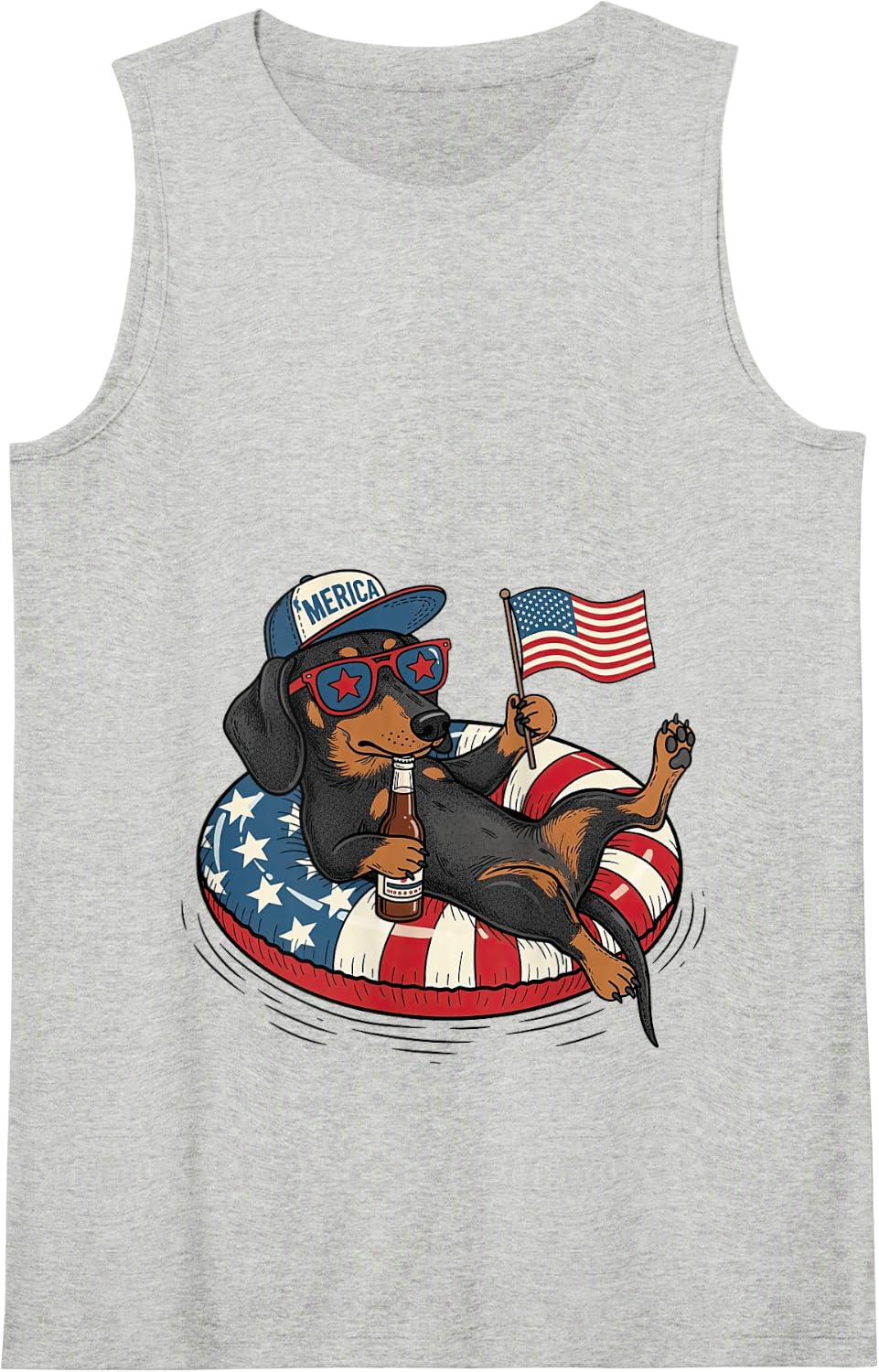 'Merica Dachshund 4th of July American Flag Weiner Dog Lover Tank Top - Heather Grey