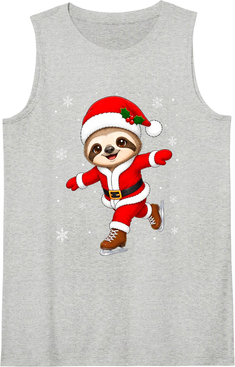 Cute Christmas Ice Skating Sloth Sleeveless Tank Top - Heather Grey
