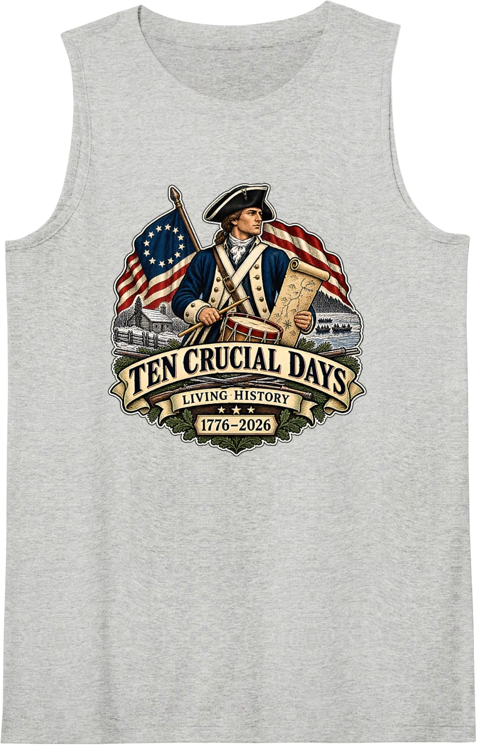 Ten Crucial Days American Revolution History Patriot Drummer Sleeveless Tank Top - Heather Grey