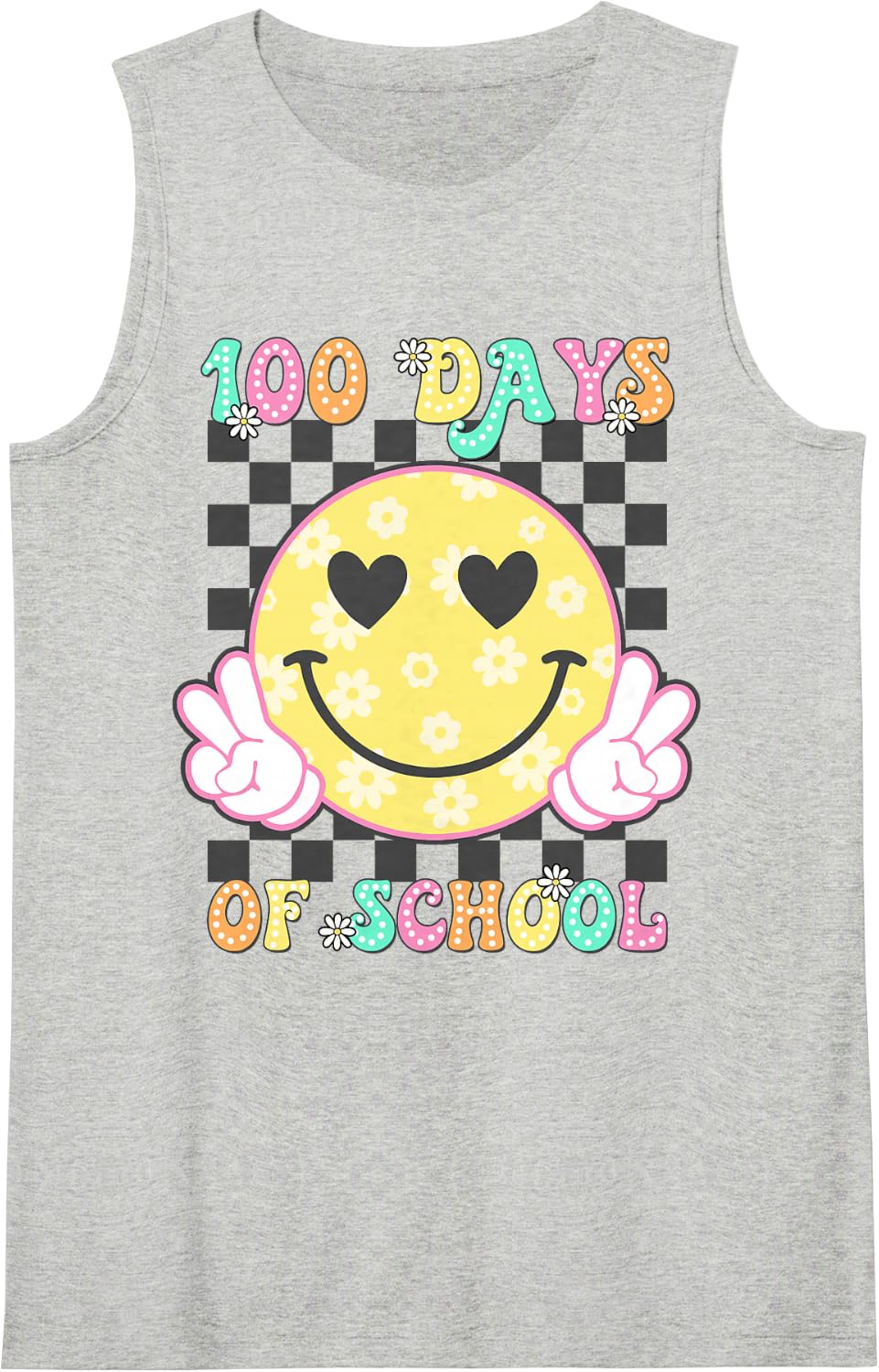 100th Day of School Groovy Smile Face 100 Days Boy Girl Sleeveless Tank Top - Heather Grey
