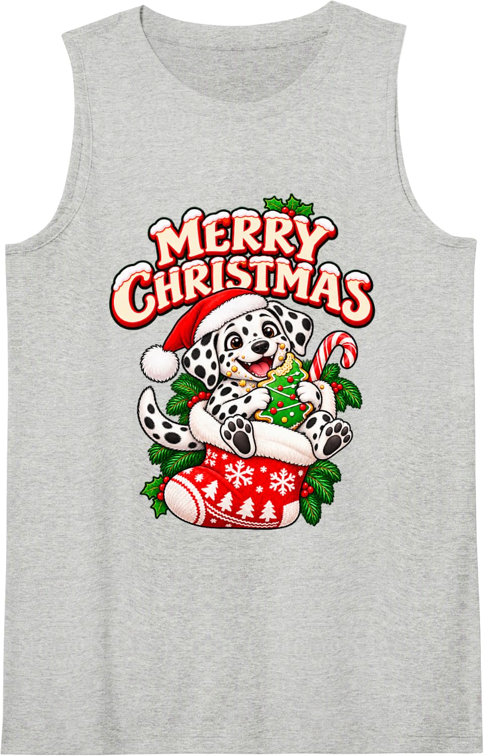 Merry Christmas Happy Dalmatian Cute Stocking Funny Sleeveless Tank Top - Heather Grey