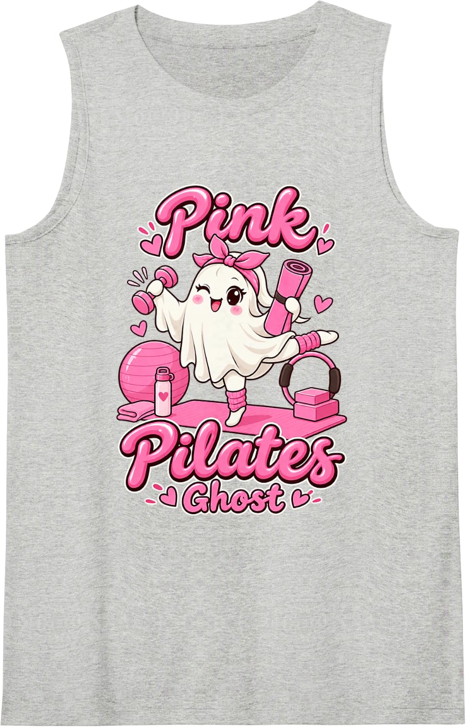 Pink Pilates Ghost Cute Workout Fitness Yoga Girl Vibes Sleeveless Tank Top - Heather Grey