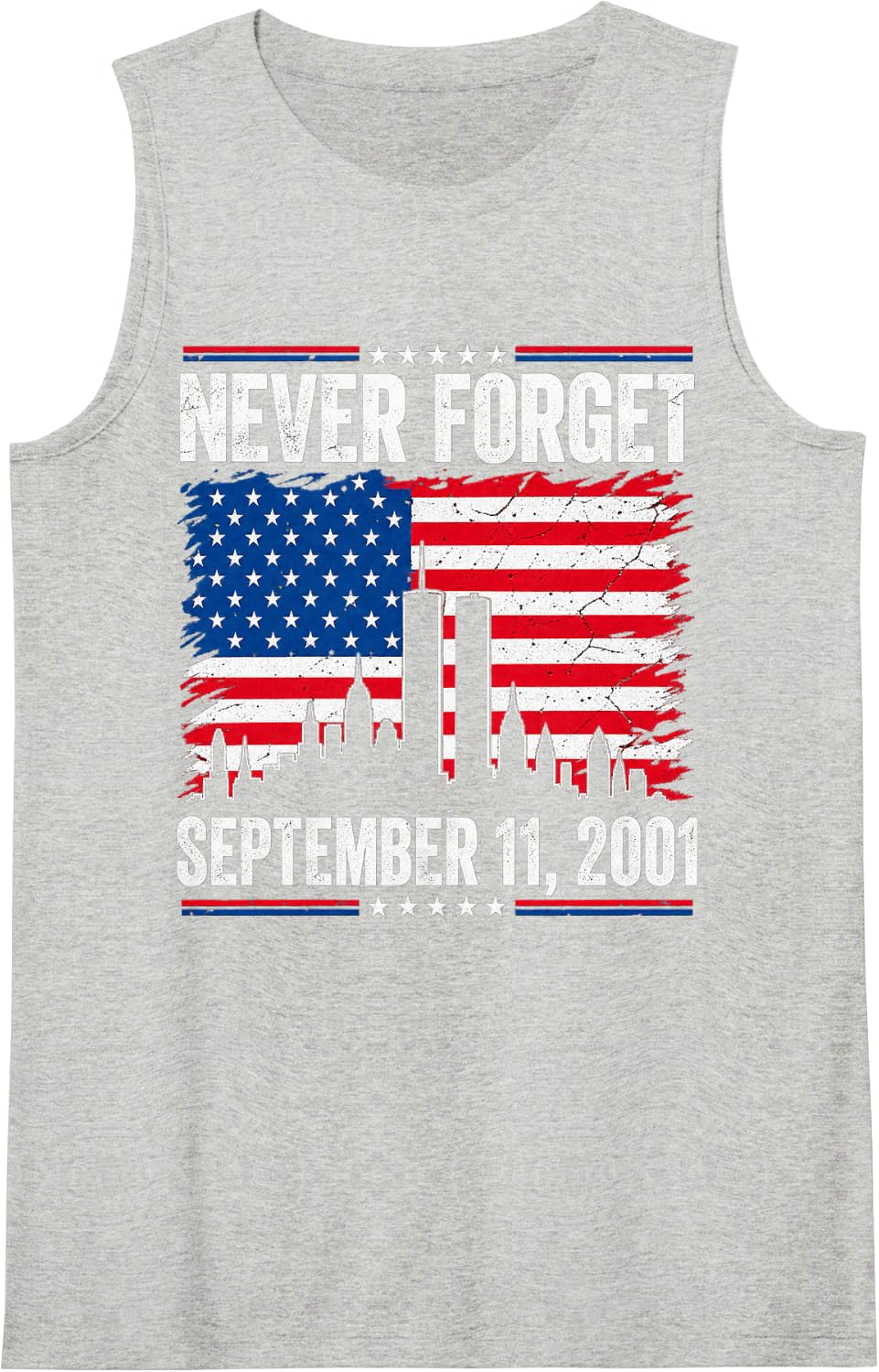 25th Anniversary September 11 2001 Memorial Day USA Flag Tank Top - Heather Grey