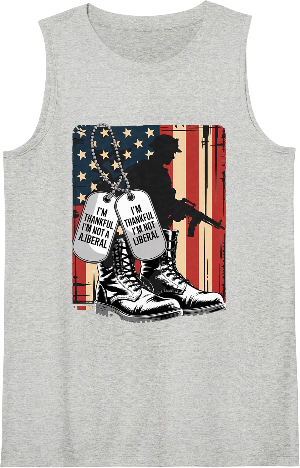 I'm Thankful I'm Not a Liberal American Flag Veterans Day Tank Top - Heather Grey