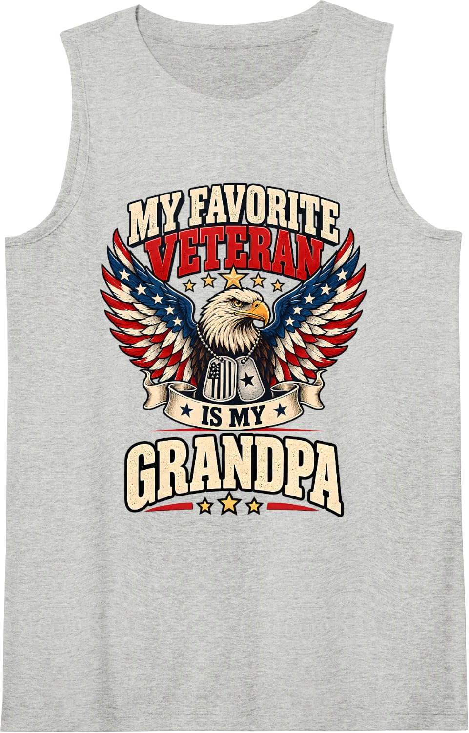 Favorite Veteran is My Grandpa USA Flag Vintage Women Men Sleeveless Tank Top - Heather Grey