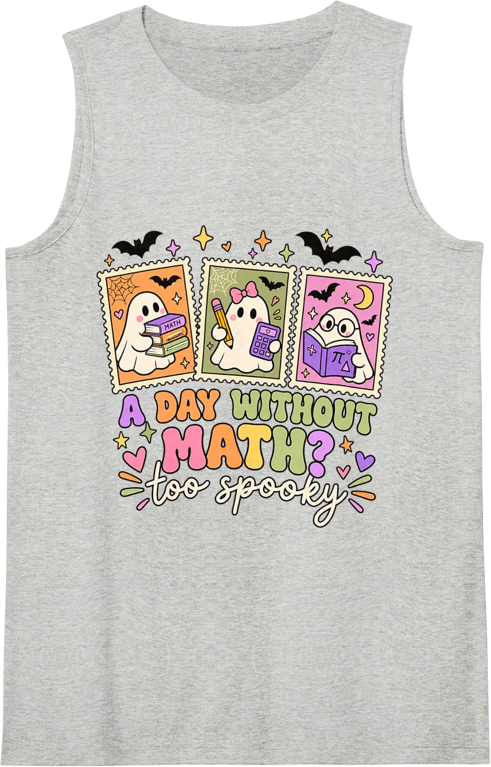 Halloween Math Teacher Ghosts Funny Classroom Math Sleeveless Tank Top - Heather Grey