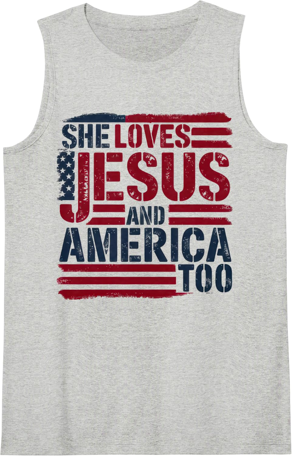 She Loves Jesus and America Too Christian Retro 4th of July Sleeveless Tank Top - Heather Grey