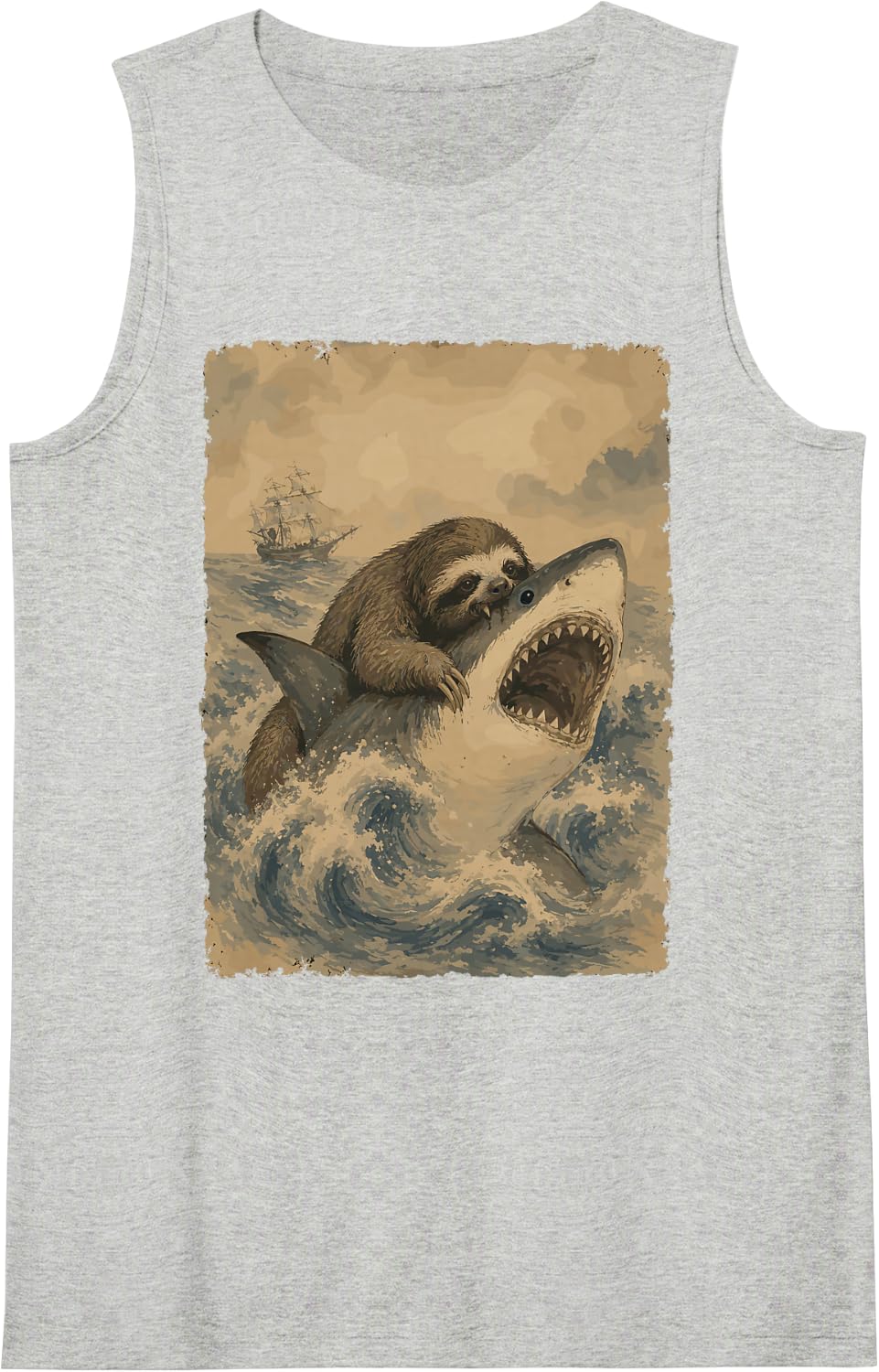 Sloth Biting Shark Funny Ocean Animal Men Kids Sleeveless Tank Top - Heather Grey