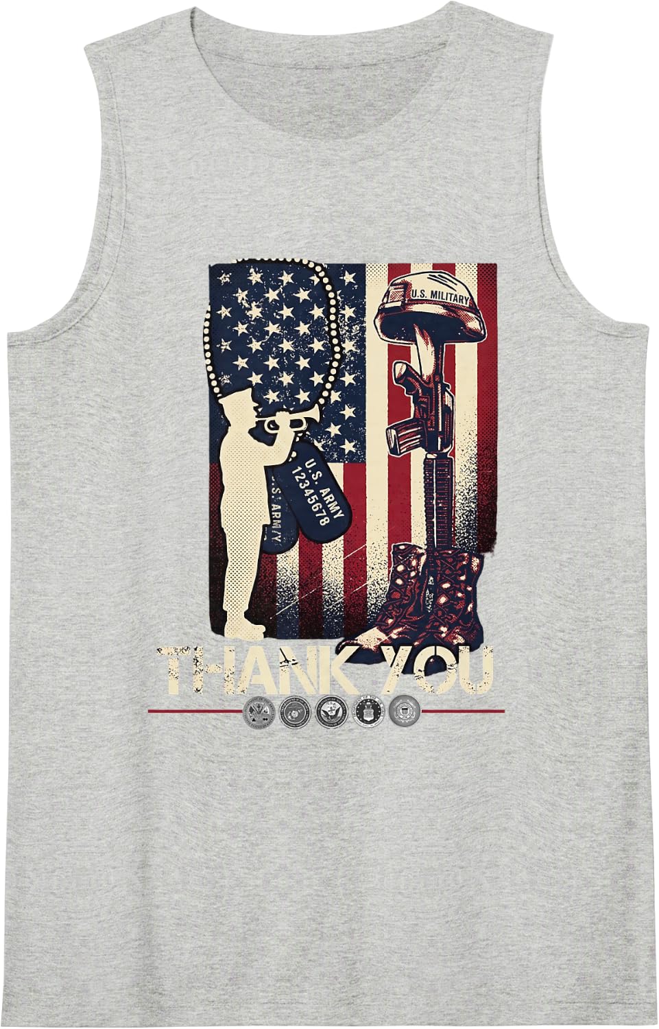 Thank You! Veterans Day & Memorial Day Partiotic Military Sleeveless Tank Top - Heather Grey