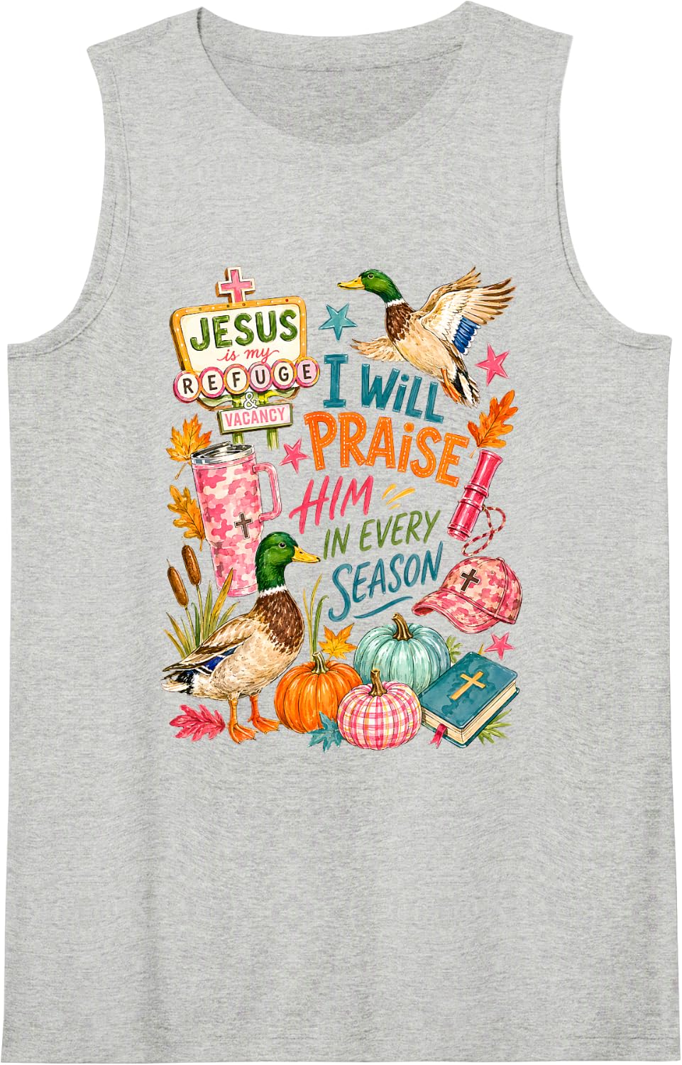 Christian Duck Hunting Mallard Faith Autumn Outdoors Life Tank Top - Heather Grey