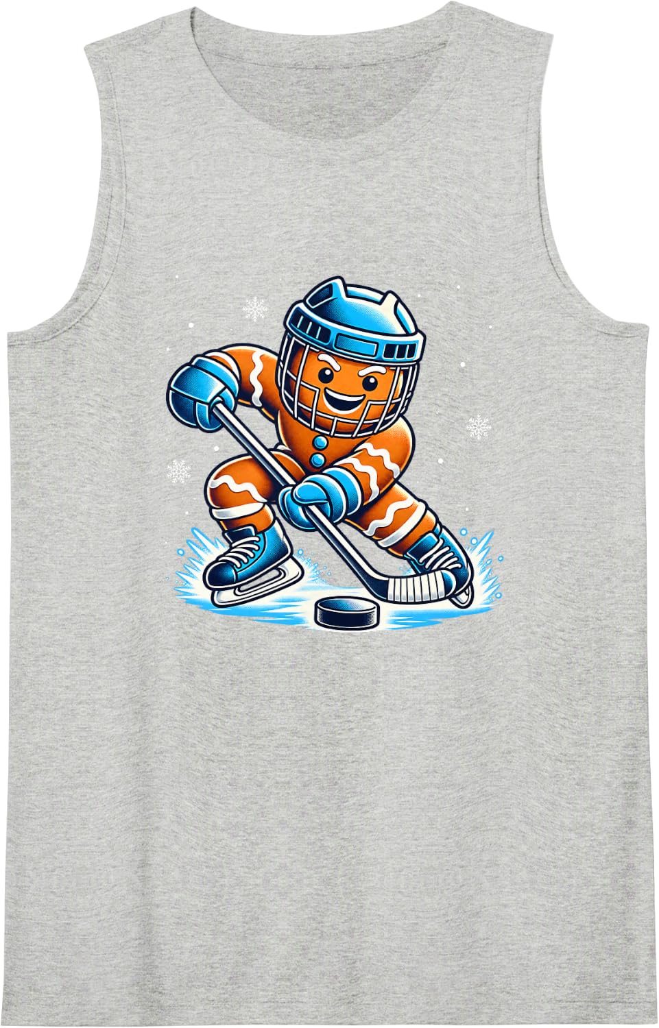 Funny Christmas Gingerbread Playing Ice Hockey Xmas Sport Sleeveless Tank Top - Heather Grey