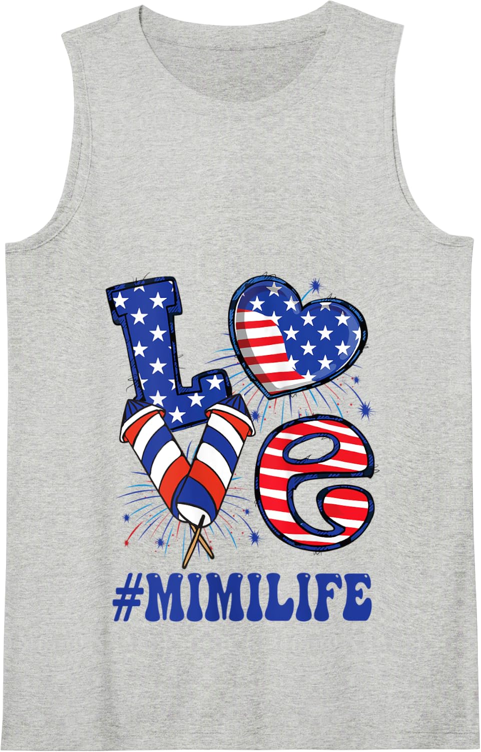 Womens Mimi Love USA Flag Grandma 4th of July Family Matching Tank Top - Heather Grey