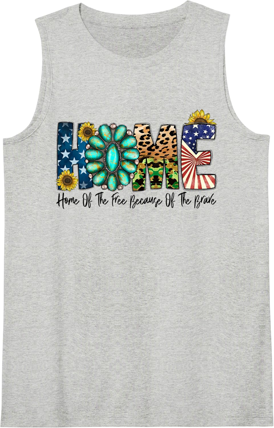 Home of The Free Because Brave Patriotic American Military Tank Top - Heather Grey