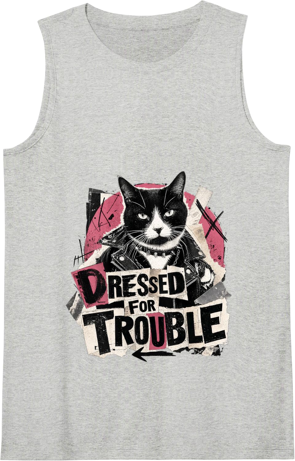 Dressed for Trouble Cat Punk Rocker Attitude Tank Top - Heather Grey