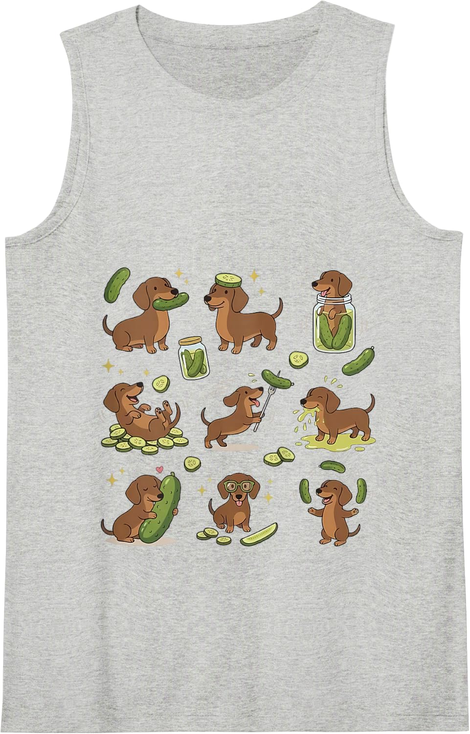 Funny Dachshund Eating Pickles Wiener Dog Meme Vegetarian Tank Top - Heather Grey