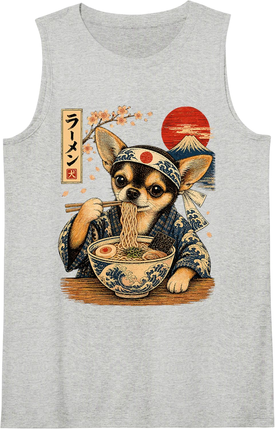 Chihuahua Dog Eating Ramen Japanese Chihuahua Sleeveless Tank Top - Heather Grey