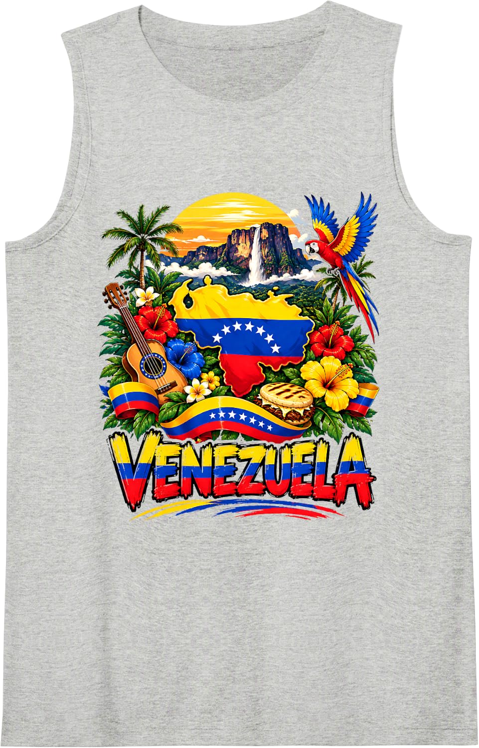 Venezuela Flag Map Hispanic Heritage Month Latino Pride Sleeveless Tank Top - Heather Grey