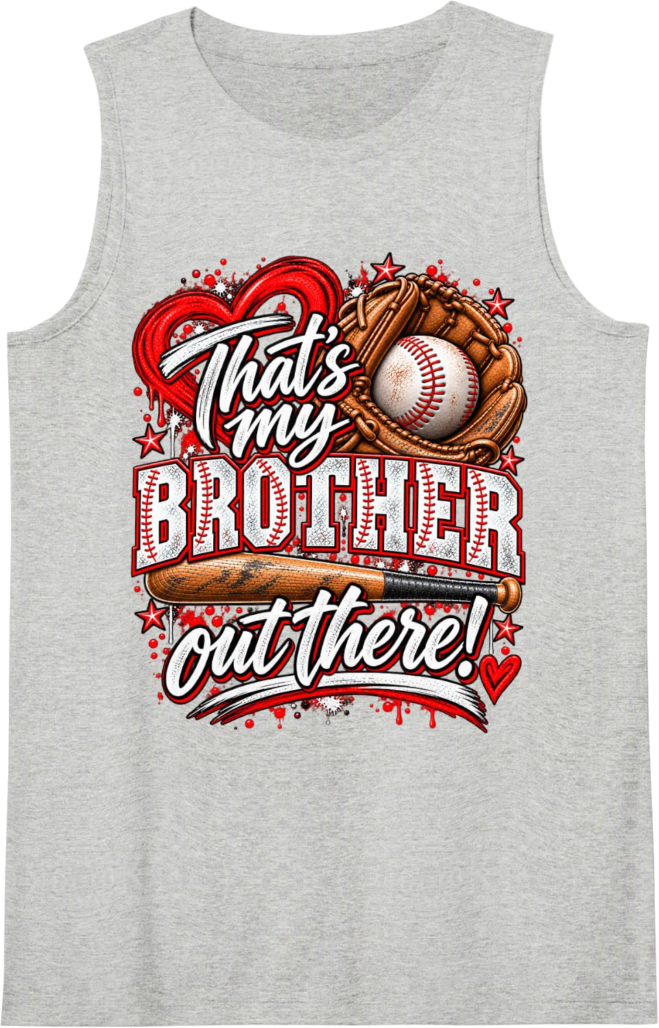 That's My Brother Out There Baseball Sister Girl Sleeveless Tank Top - Heather Grey