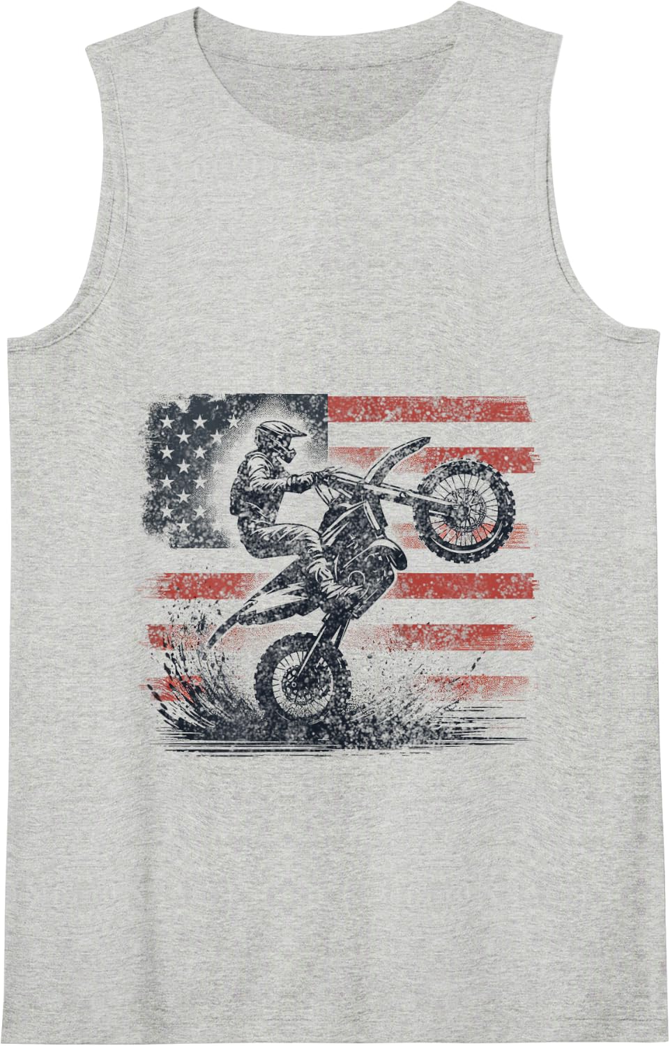 Dirt Bike American Flag Motocross Tank Top - Heather Grey