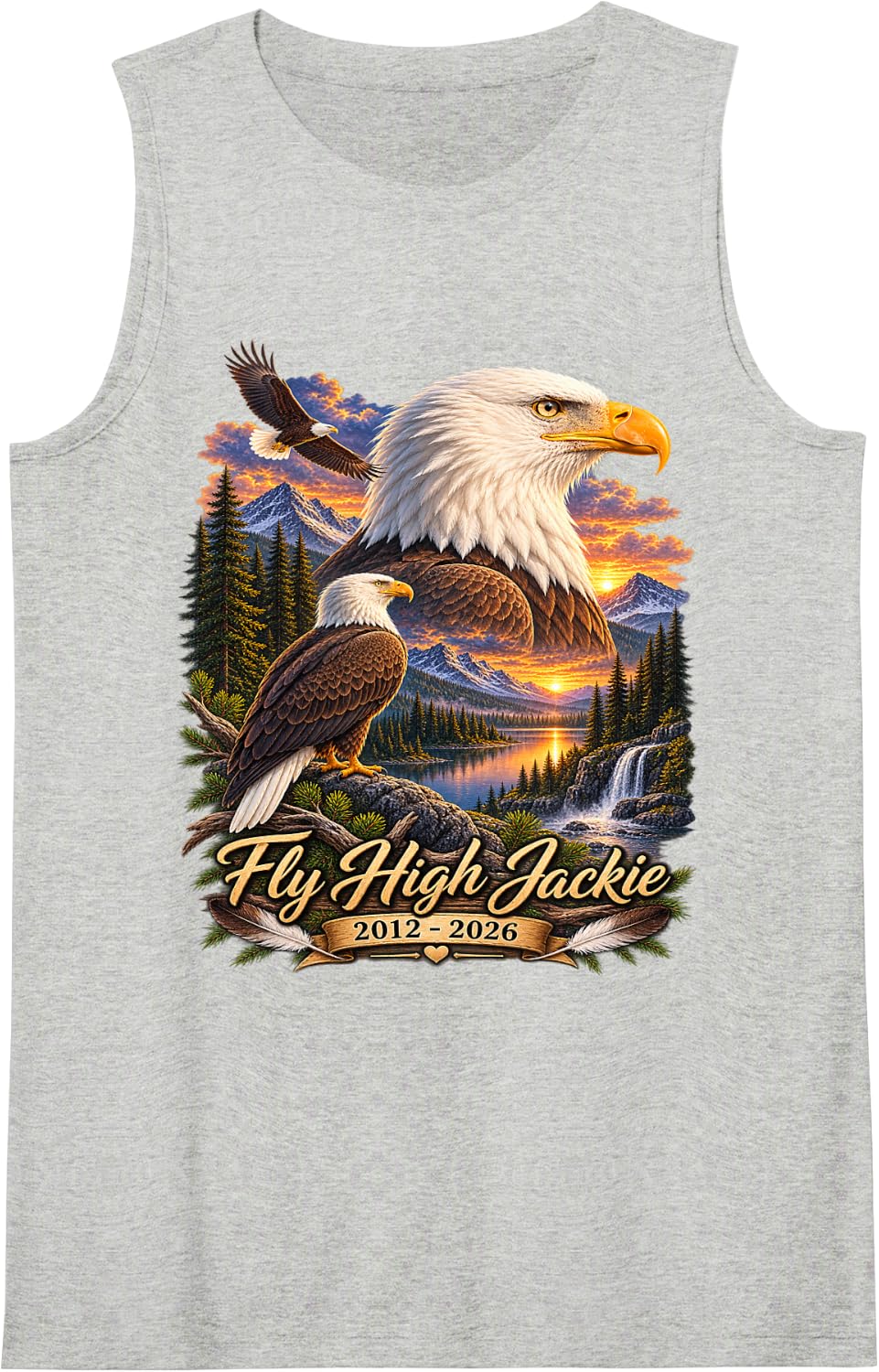 Fly High Jackie, Jackie and Shadow Bald Eagle Sleeveless Tank Top - Heather Grey