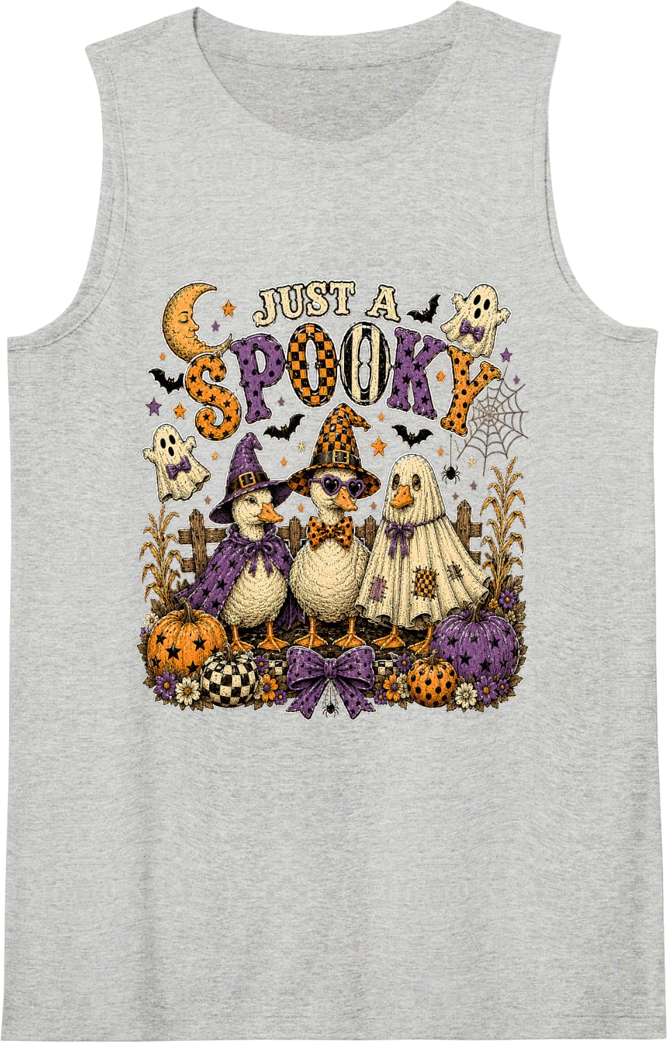 Funny Farm Duck Witch Ghost Farmer Just A Spooky Halloween Tank Top - Heather Grey