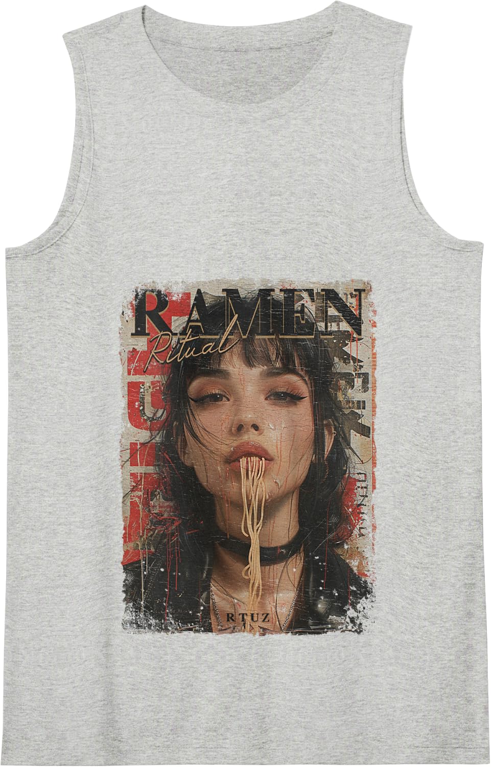 Ramen Noodles Kawaii Japan Retro Fashion Y2K Manga Anime Tank Top - Heather Grey