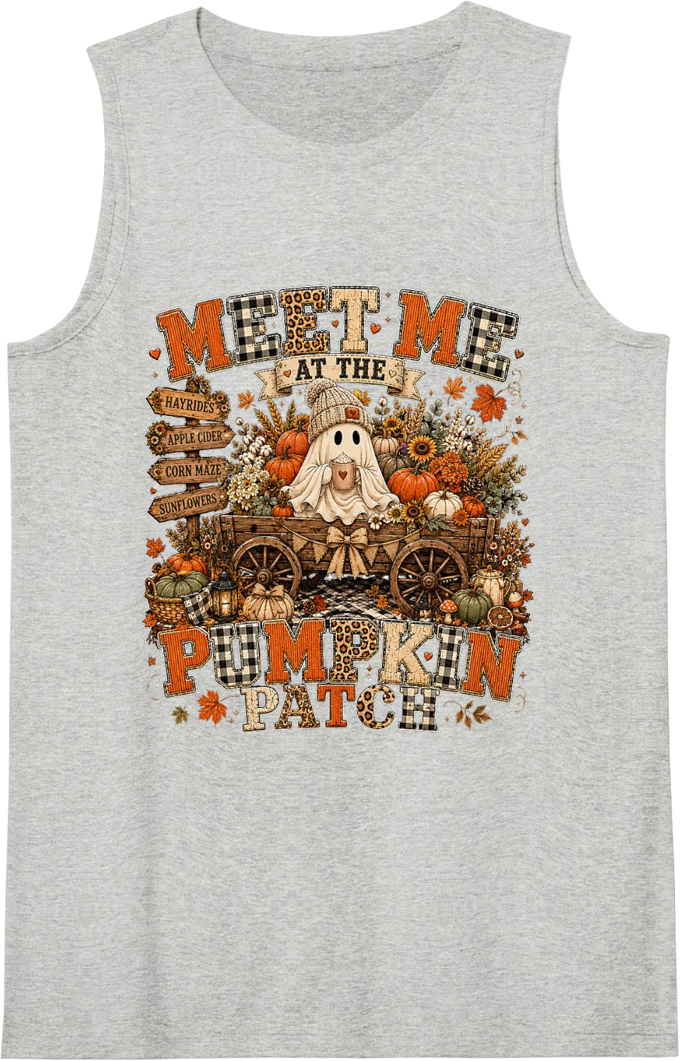 Cute Fall Ghost Meet Me at the Pumpkin Patch Halloween Tank Top - Heather Grey