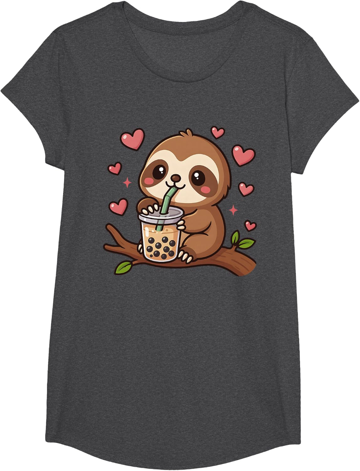 Cute Sloth Boba Tea Bubble Tea Anime Kawaii Neko Gift Idea T-Shirt - Girls Dark Heather Grey