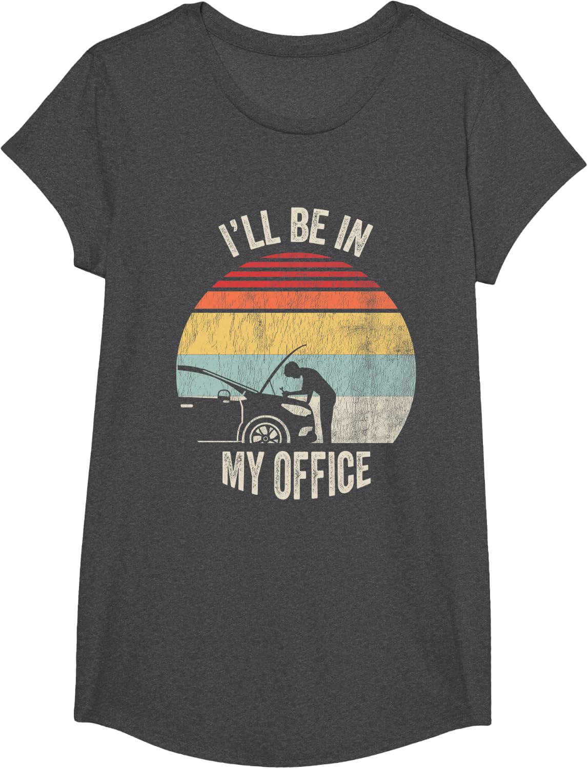 I'll Be in My Office Funny Car Mechanic Retro Graphic T-Shirt - Girls Dark Heather Grey
