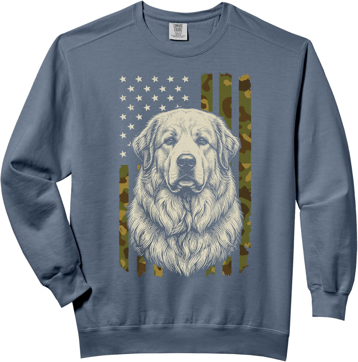 Great Pyrenees US Flag Comfort Colors Adult Sweatshirt - Adult Unisex Blue Jean
