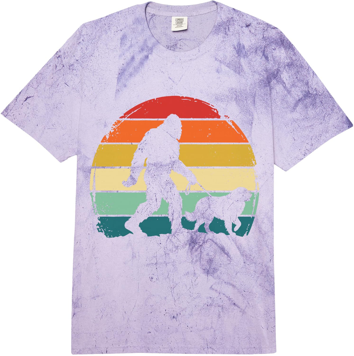 Great Pyrenees Bigfoot Retro Comfort Colors Adult Heavyweight T-Shirt - Adult Unisex Purple Tie Dye