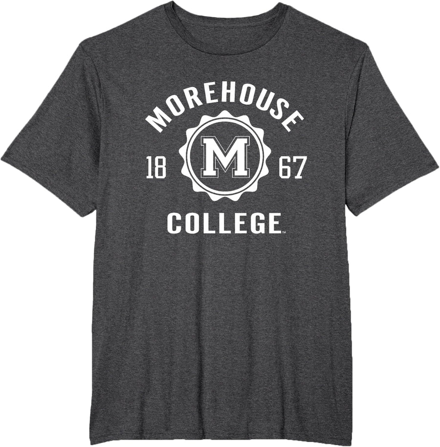 Morehouse Maroon Tigers Stamp Logo Officially Licensed T-Shirt - Dark Heather Grey