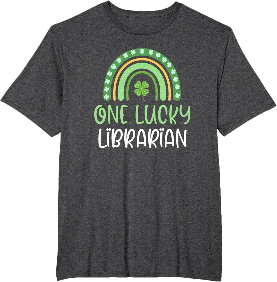 One Lucky Librarian St. Patrick's Day Rainbow Book School T-Shirt - Dark Heather Grey