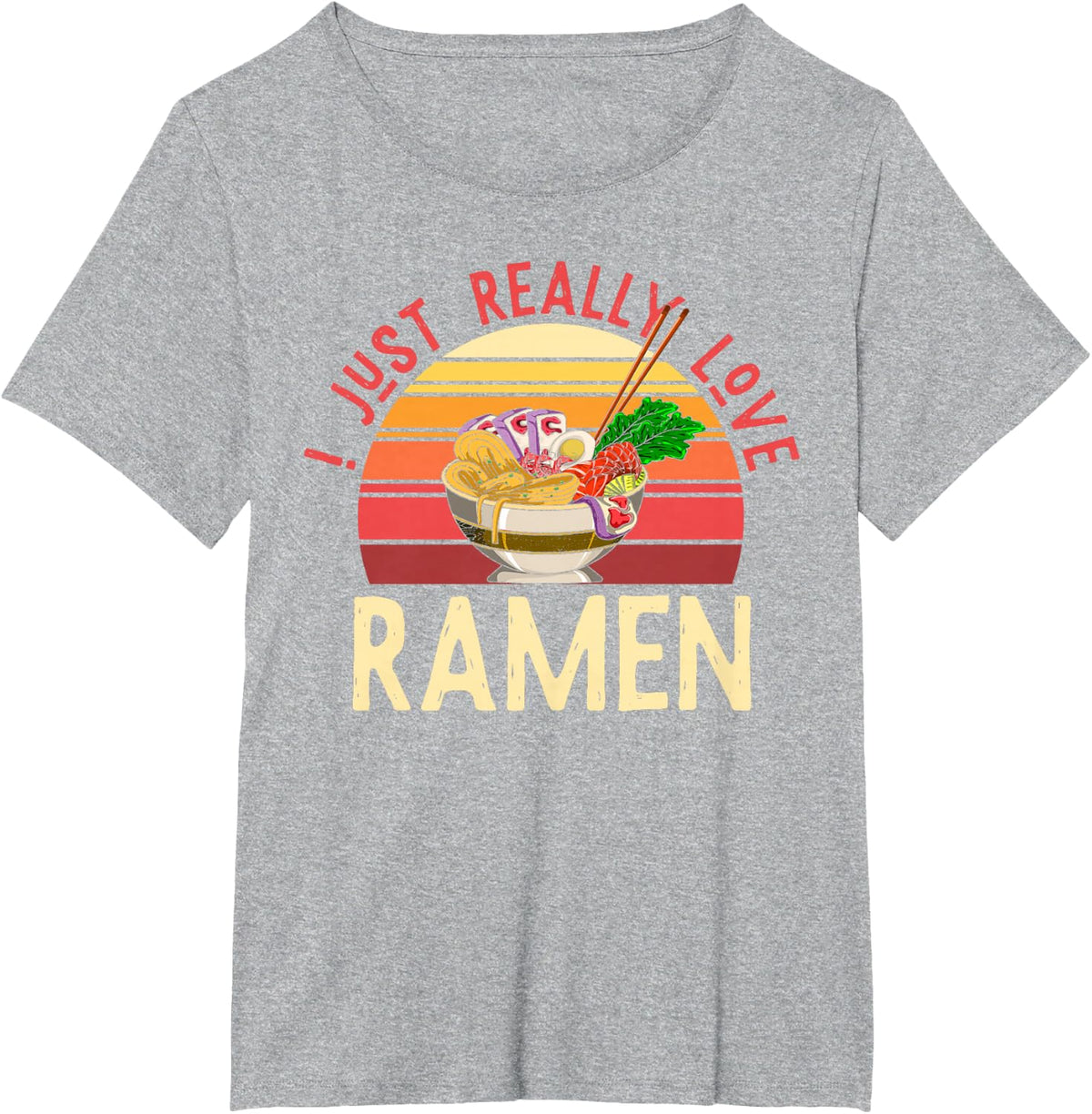 Retro Japanese Noodles Lover Gift I Just Really Love Ramen T-Shirt Tee - Heather Grey